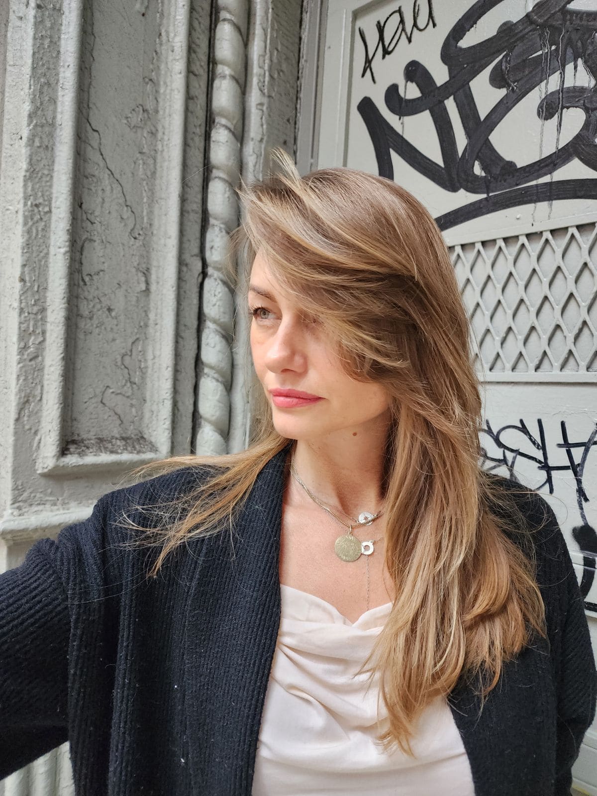 Dimensional brunette lob with soft bend, Williamsburg Salon