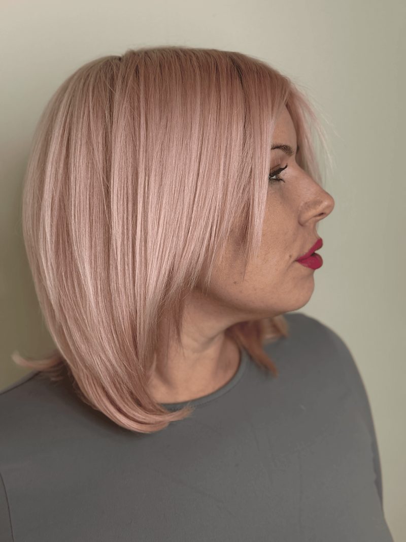 Luminous blonde color result created at Williamsburg Salon
